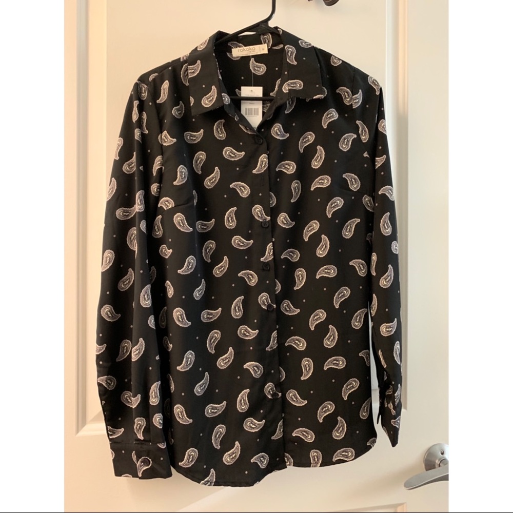 Patterned Button Up Blouse